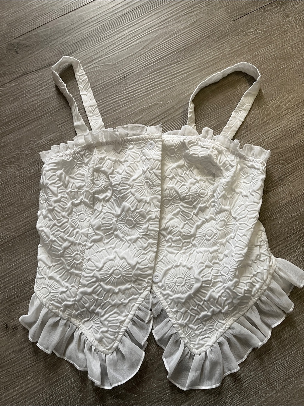 SHEIN White Floral Eyelet Ruffle Cami Top